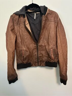 Free People Brown faux Leather Bomber Jacket